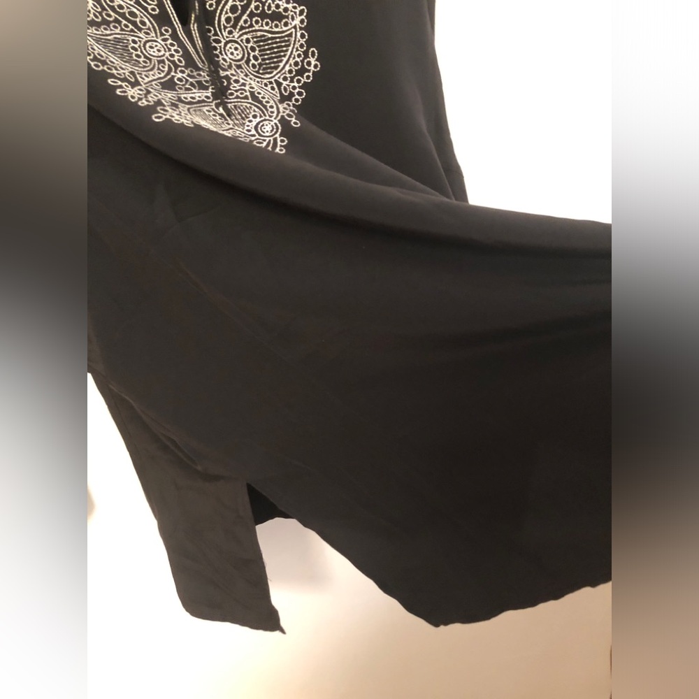 VTG Diane von Furstenberg Silk Black Tunic White Embroidery Boho Plus size - Picture 11 of 14